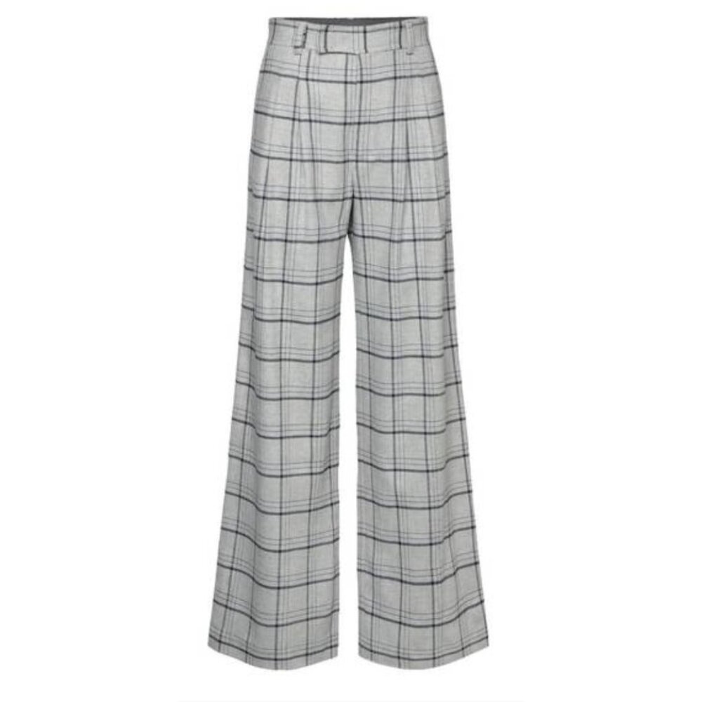 Plaid Wide Leg Pants - Gray